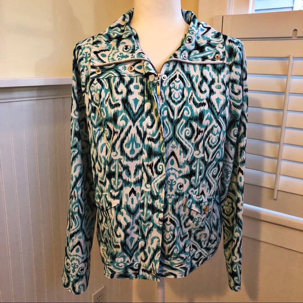 Laura Ashley Ikat Print Full-Zip Jacket Med Petite